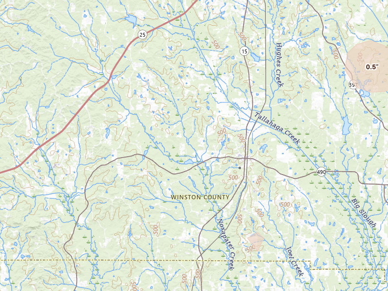 Radar-estimated hail-size map of the storm over Noxapater, MS on Jun 1, 2026