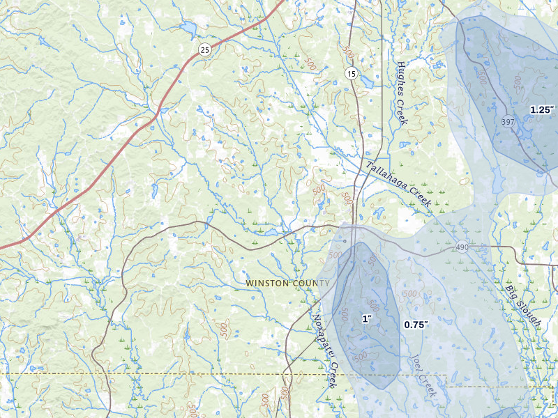 NEXRAD radar-signature map of the hail storm over Noxapater, MS on Jun 1, 2026