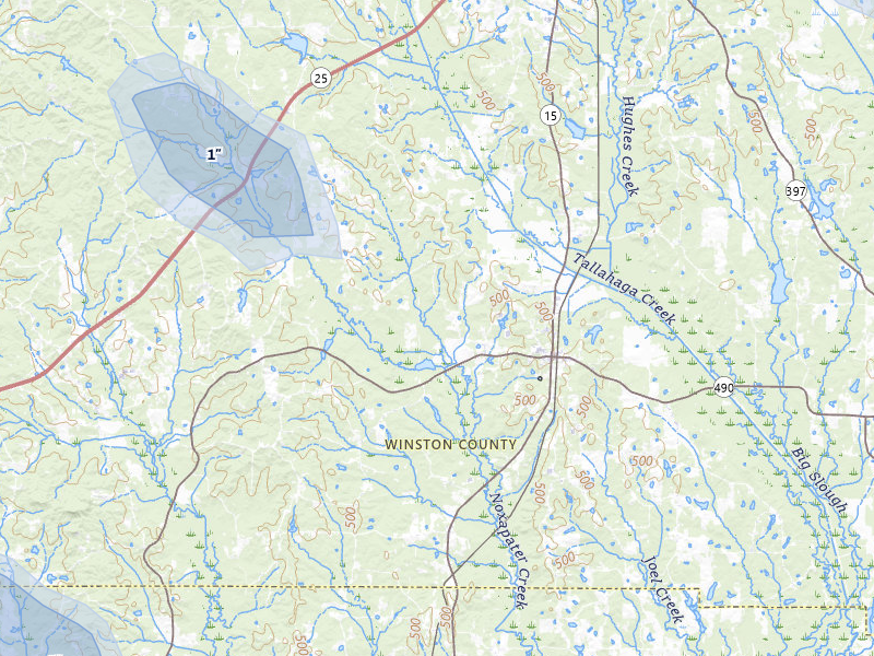 NEXRAD radar-signature map of the hail storm over Noxapater, MS on Aug 19, 2026