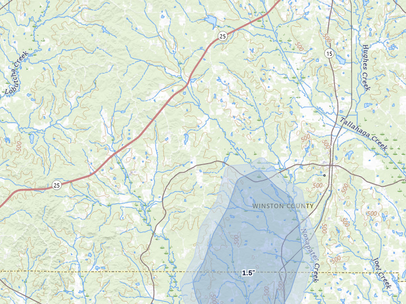 NEXRAD radar-signature map of the hail storm over Noxapater, MS on Aug 20, 2026