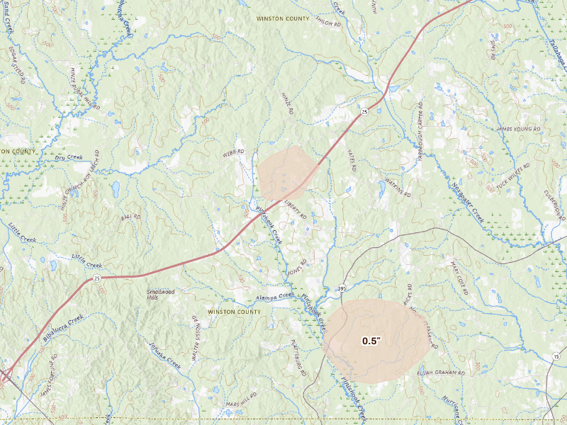 Radar-estimated hail-size map of the storm over Noxapater, MS