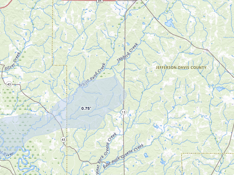 NEXRAD radar-signature map of the hail over Oak Vale, MS