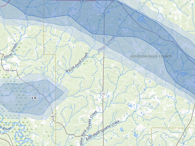 NEXRAD radar-signature map of the hail over Oak Vale, MS