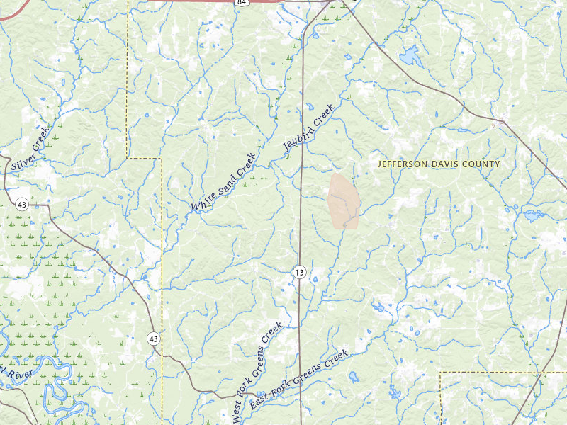 Radar-estimated hail-size map of the storm over Oak Vale, MS on Jul 4, 2026