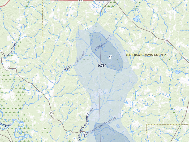 NEXRAD radar-signature map of the hail over Oak Vale, MS