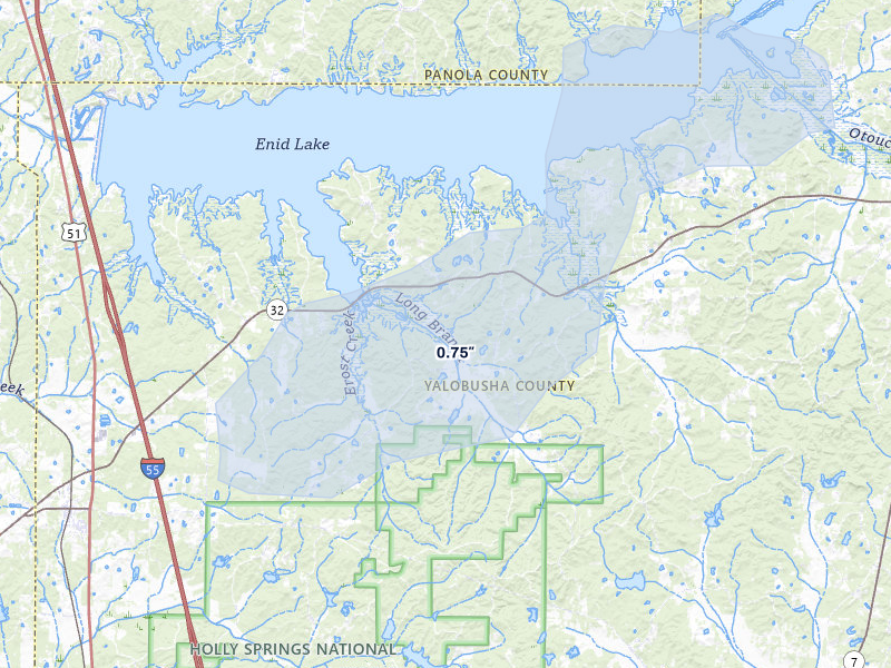 NEXRAD radar-signature map of the hail over Oakland, MS