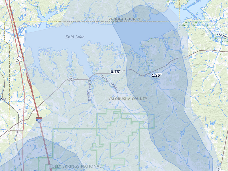 NEXRAD radar-signature map of the hail storm over Oakland, MS on Jul 1, 2026