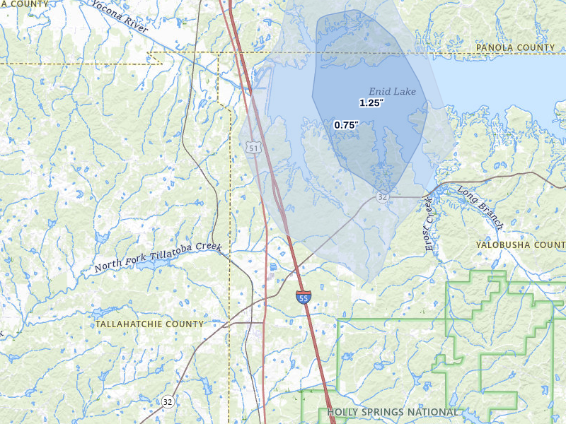 NEXRAD radar-signature map of the hail over Oakland, MS