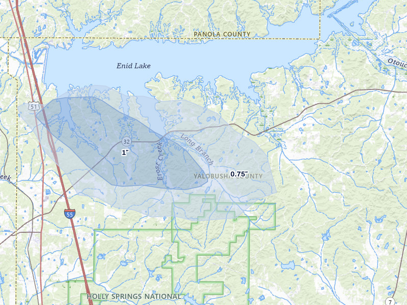 NEXRAD radar-signature map of the hail over Oakland, MS