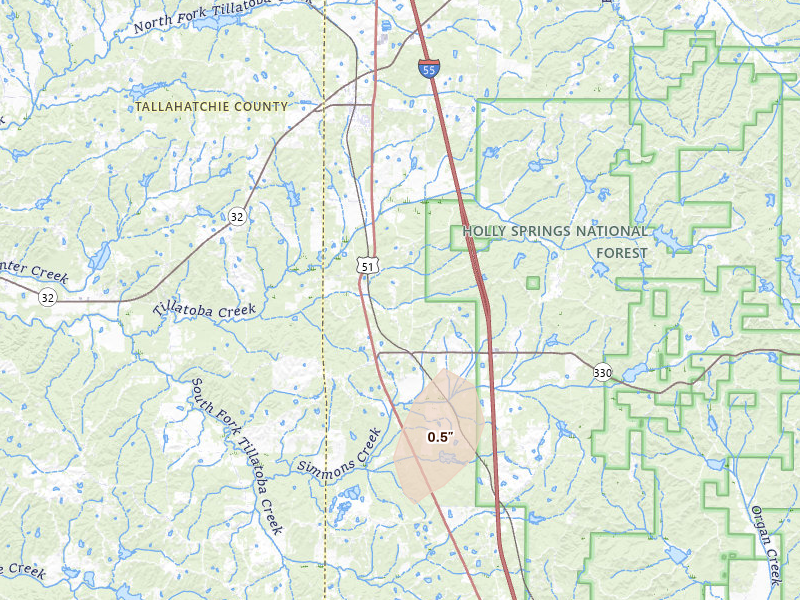Radar-estimated hail-size map of the storm over Oakland, MS