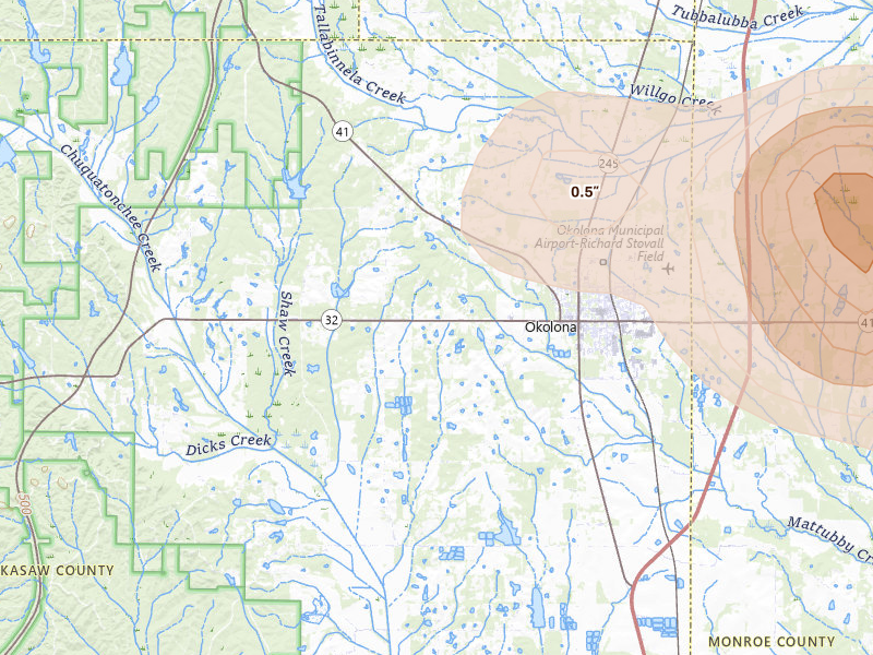Radar-estimated hail-size map of the storm over Okolona, MS