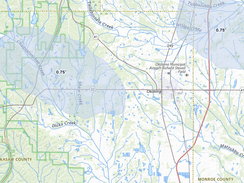 NEXRAD radar-signature map of the hail storm over Okolona, MS on Jun 1, 2026