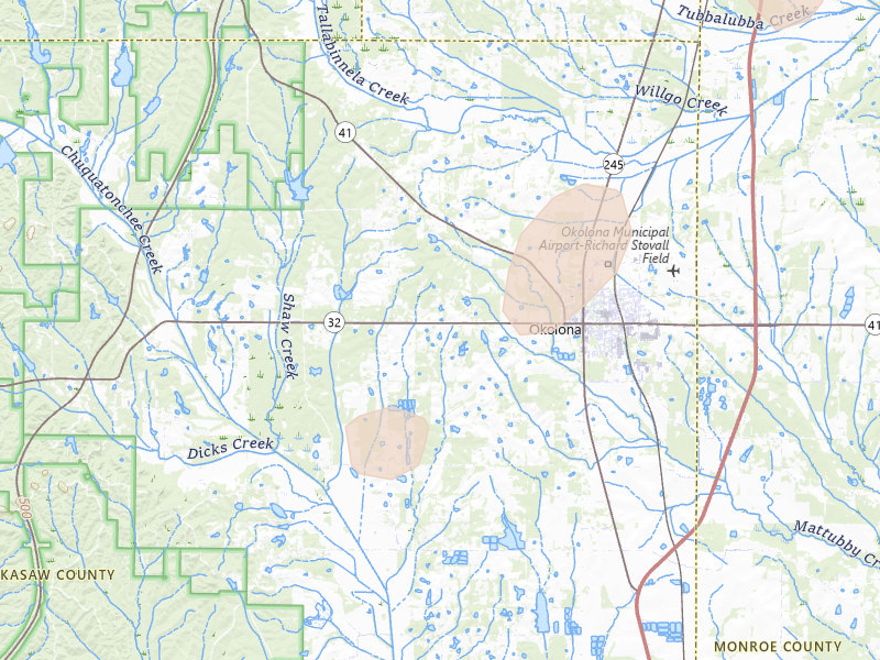 Radar-estimated hail-size map of the storm over Okolona, MS on Aug 9, 2026