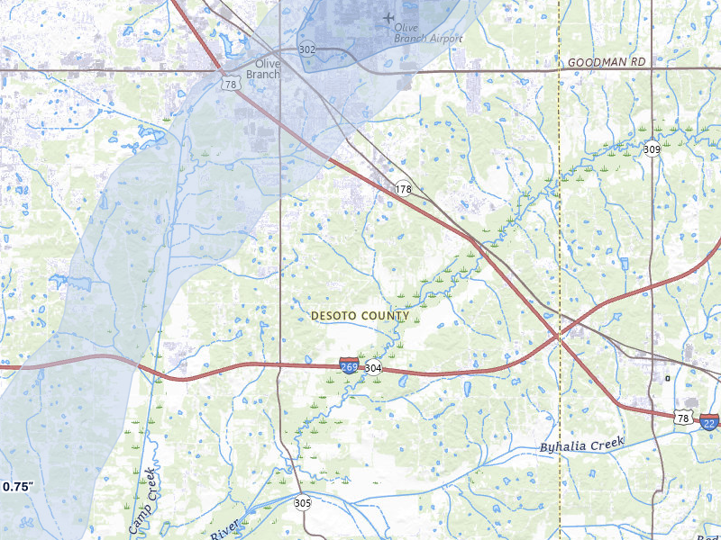 NEXRAD radar-signature map of the hail over Olive Branch, MS