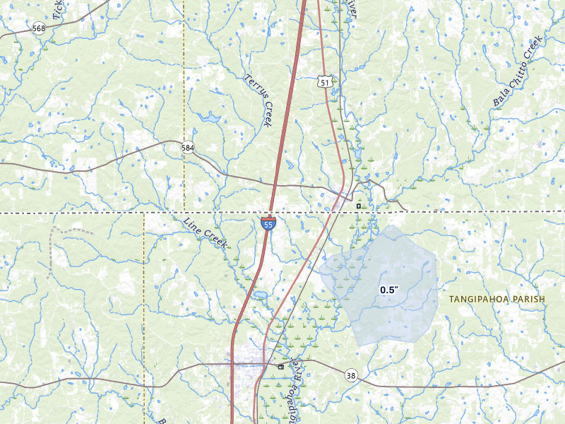 NEXRAD radar-signature map of the hail storm over Osyka, MS on Apr 1, 2026