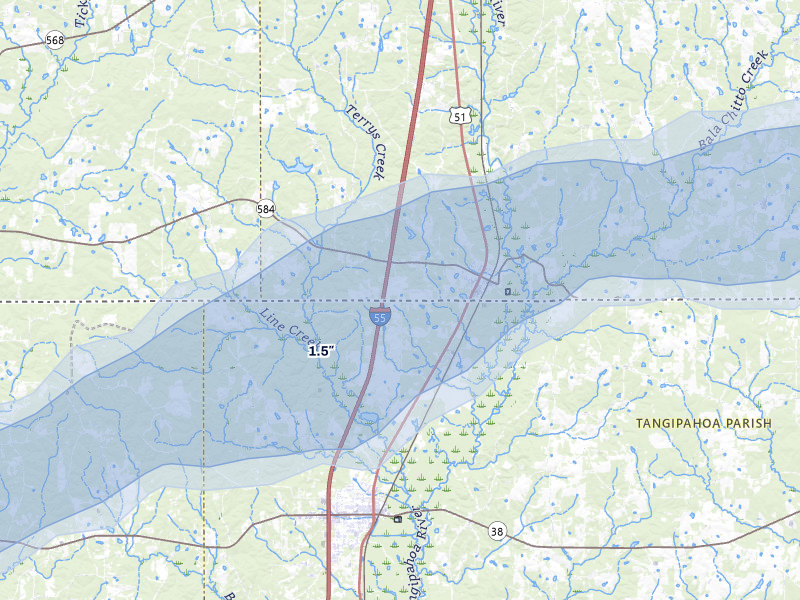 NEXRAD radar-signature map of the hail storm over Osyka, MS on May 6, 2026