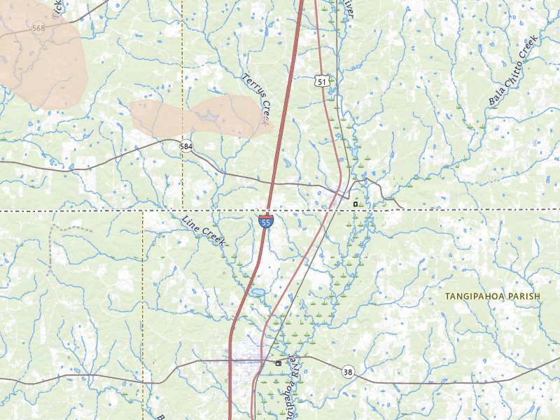 Radar-estimated hail-size map of the storm over Osyka, MS on May 8, 2026