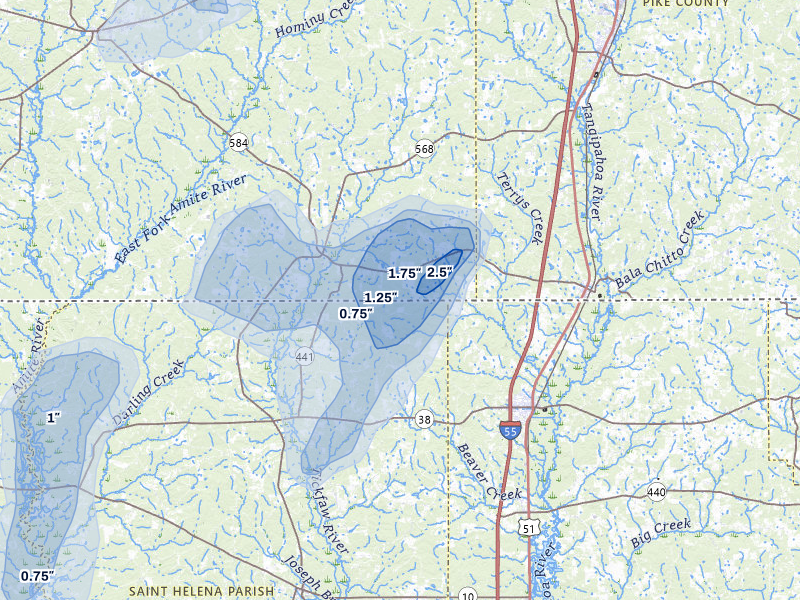 NEXRAD radar-signature map of the hail storm over Osyka, MS on Aug 17, 2026