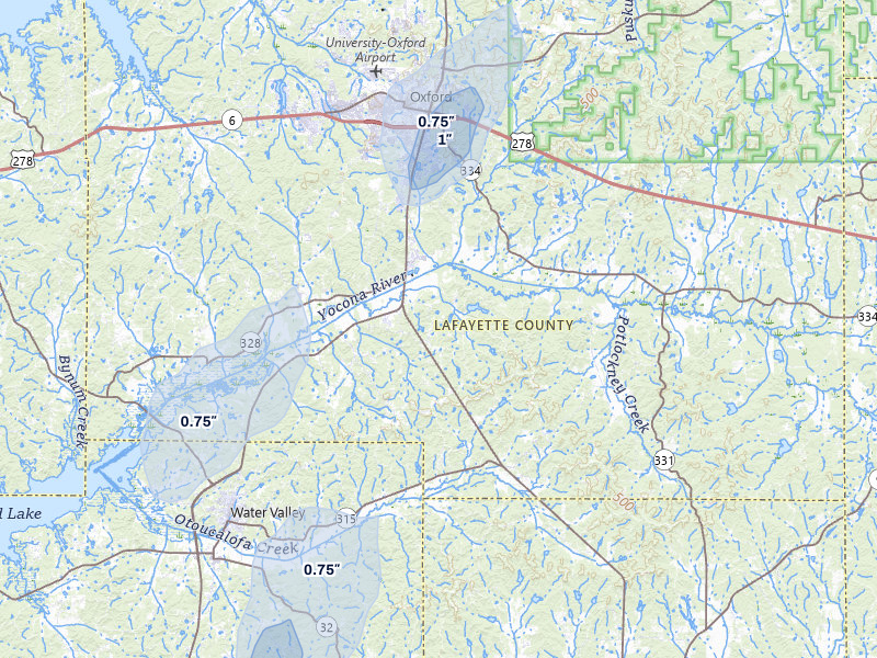 NEXRAD radar-signature map of the hail over Oxford, MS