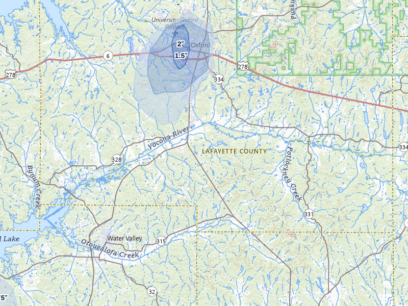 NEXRAD radar-signature map of the hail over Oxford, MS