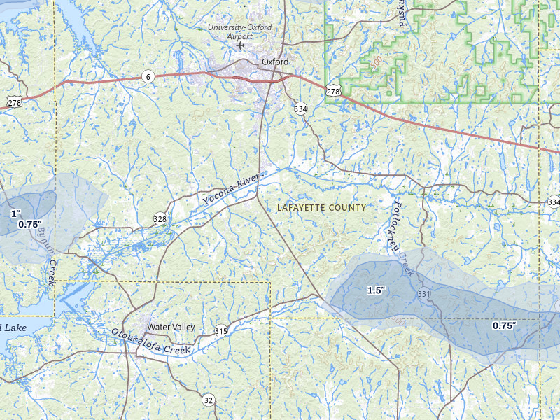 NEXRAD radar-signature map of the hail storm over Oxford, MS on Jul 31, 2026