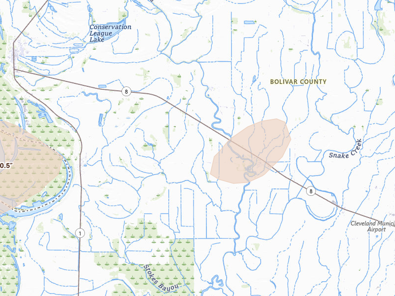 Radar-estimated hail-size map of the storm over Pace, MS on Mar 15, 2026