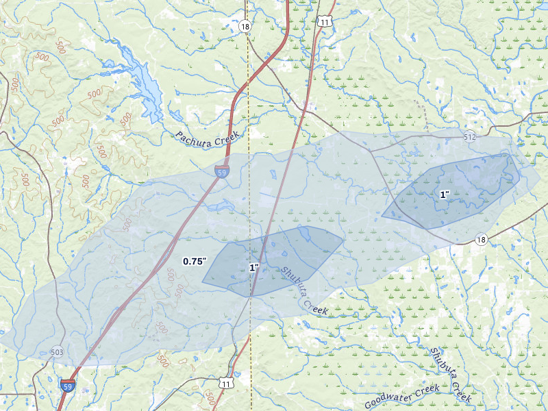NEXRAD radar-signature map of the hail storm over Pachuta, MS on May 6, 2026