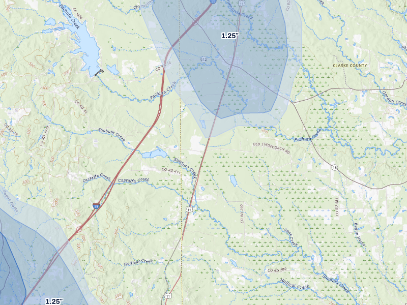 NEXRAD radar-signature map of the hail storm over Pachuta, MS on Aug 20, 2026
