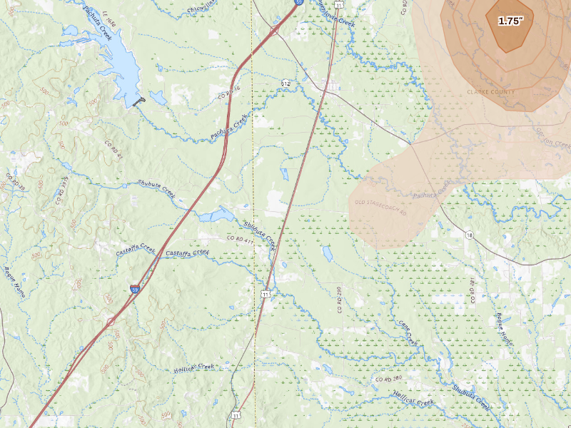 Radar-estimated hail-size map of the storm over Pachuta, MS