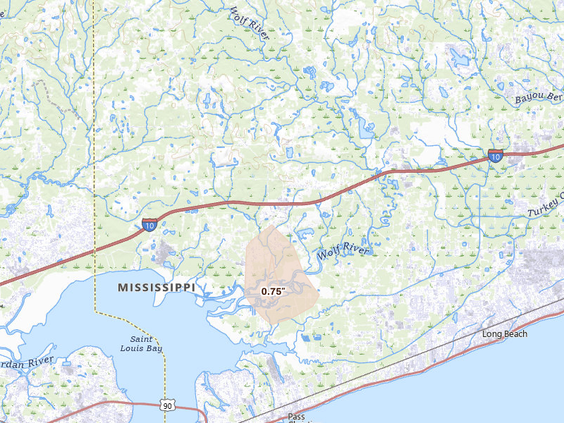 Radar-estimated hail-size map of the storm over Pass Christian, MS