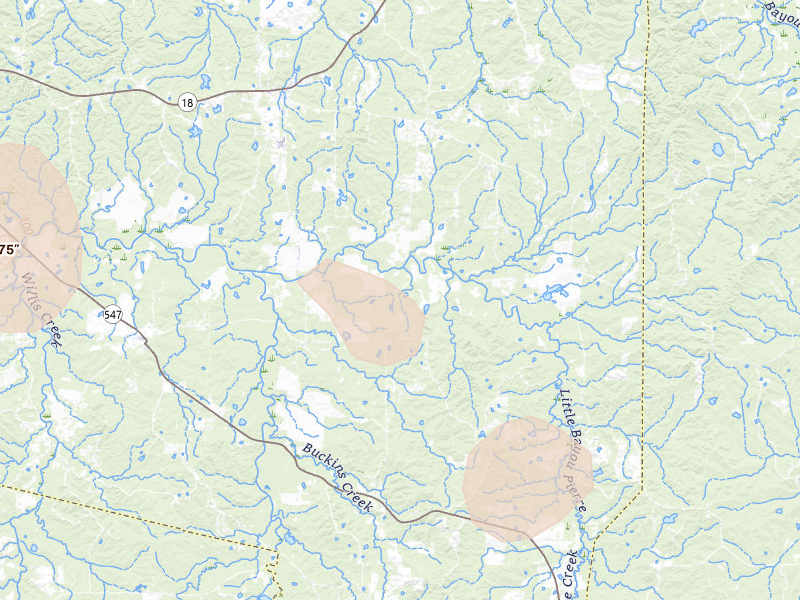 Radar-estimated hail-size map of the storm over Pattison, MS on Apr 25, 2026