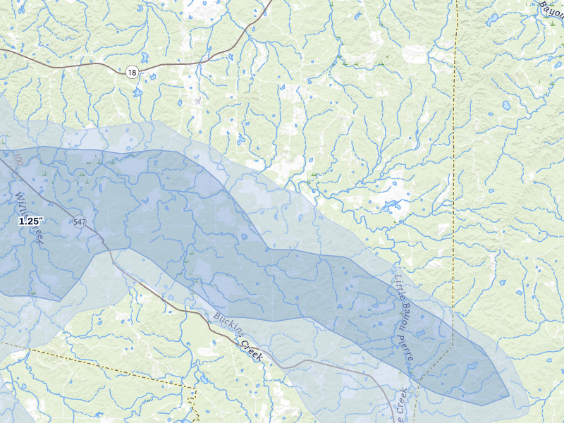 NEXRAD radar-signature map of the hail over Pattison, MS