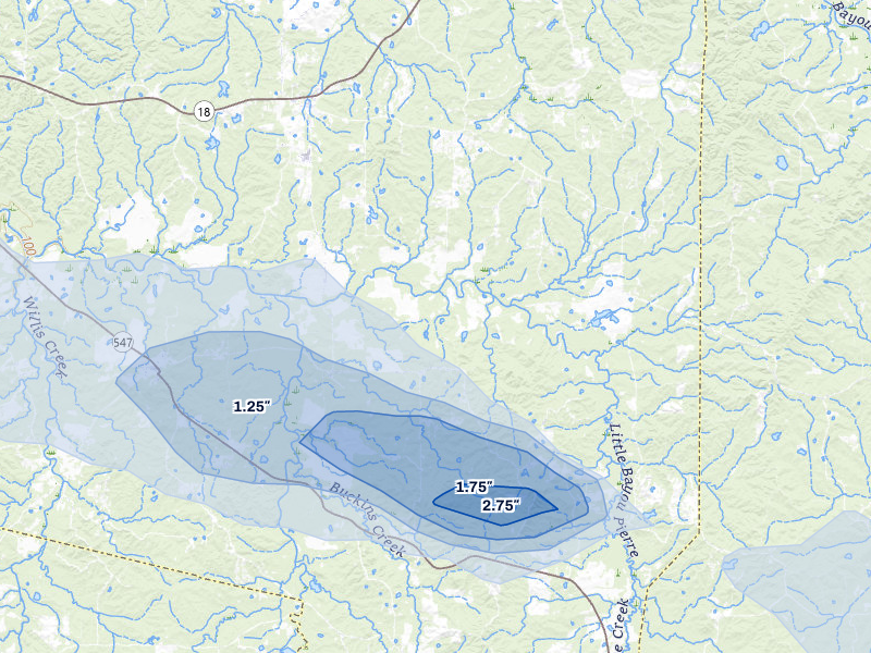 NEXRAD radar-signature map of the hail storm over Pattison, MS on Jul 1, 2026