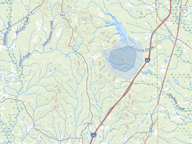 NEXRAD radar-signature map of the hail storm over Paulding, MS on Jul 3, 2026