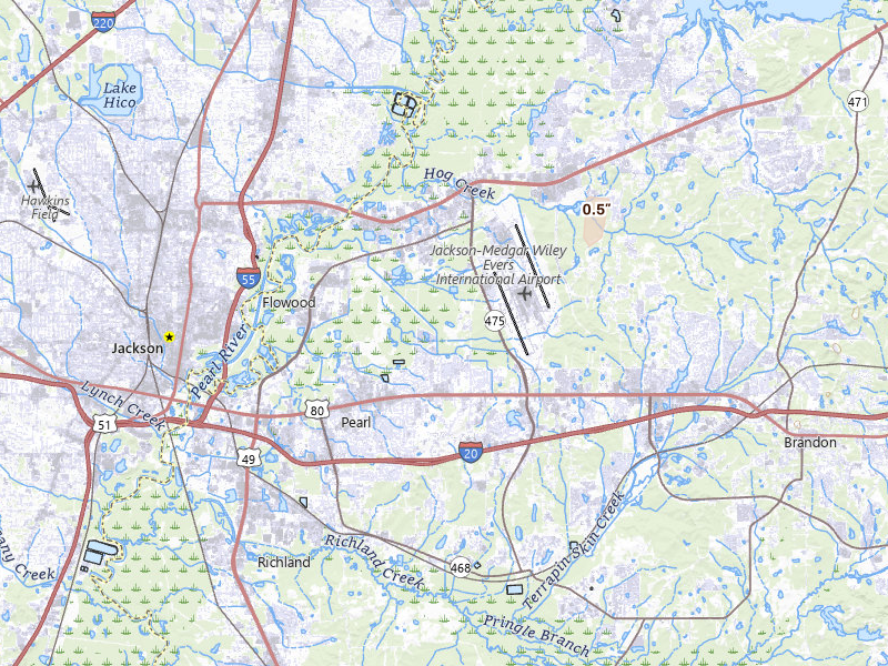 Radar-estimated hail-size map of the storm over Pearl, MS
