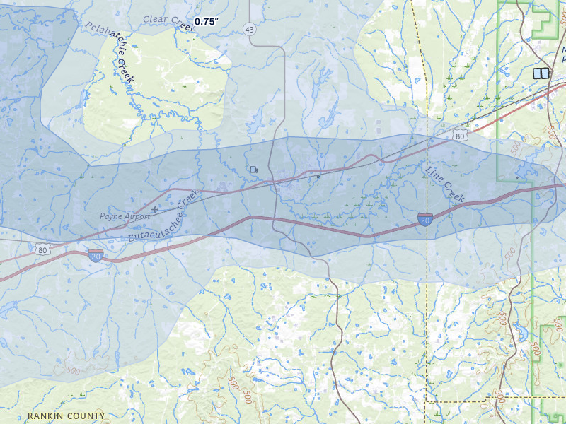 NEXRAD radar-signature map of the hail storm over Pelahatchie, MS on Apr 24, 2026