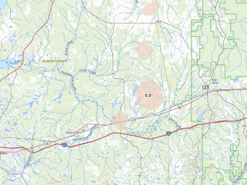 Radar-estimated hail-size map of the storm over Pelahatchie, MS
