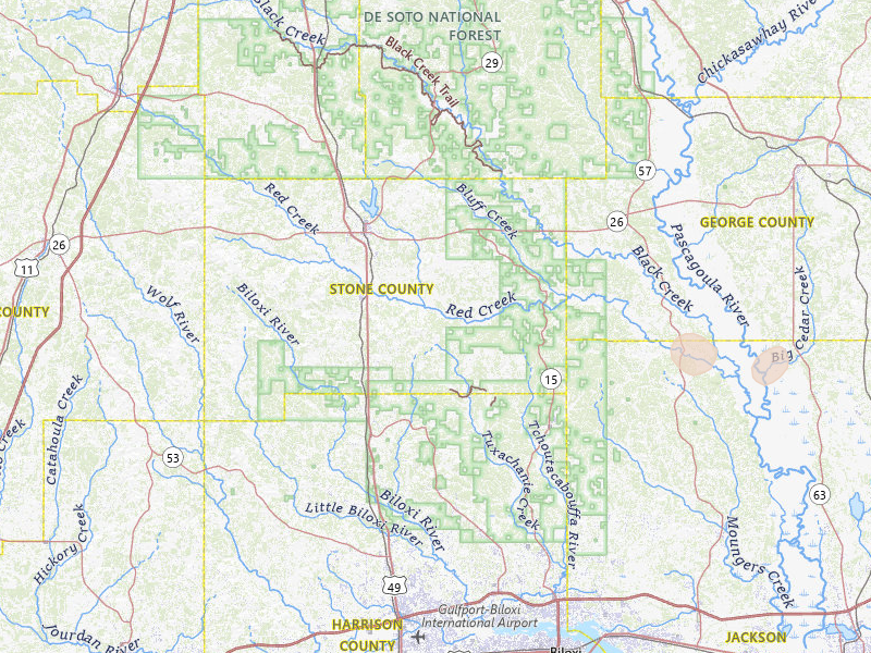 Radar-estimated hail-size map of the storm over Perkinston, MS on May 7, 2026
