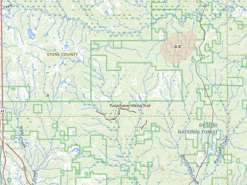 Radar-estimated hail-size map of the storm over Perkinston, MS on May 31, 2026