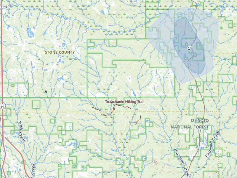 NEXRAD radar-signature map of the hail storm over Perkinston, MS on May 31, 2026