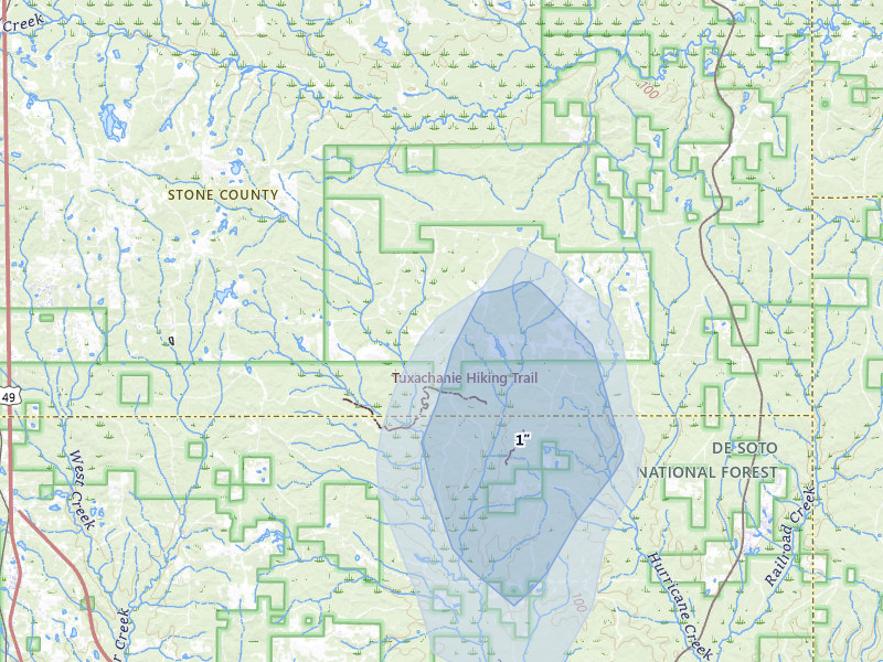 NEXRAD radar-signature map of the hail over Perkinston, MS