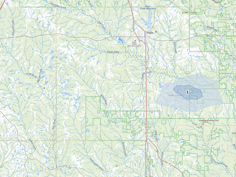 NEXRAD radar-signature map of the hail storm over Perkinston, MS on Sep 2, 2026