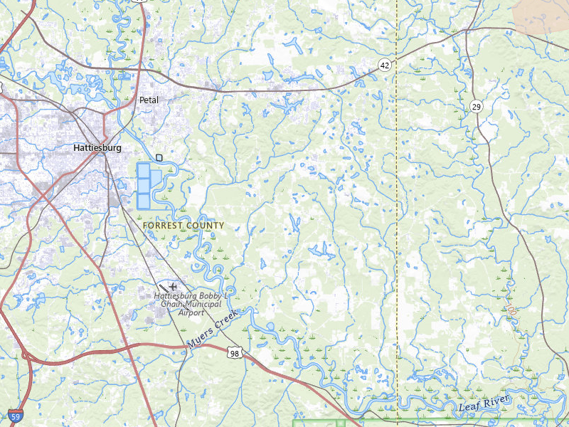 Radar-estimated hail-size map of the storm over Petal, MS on May 23, 2026
