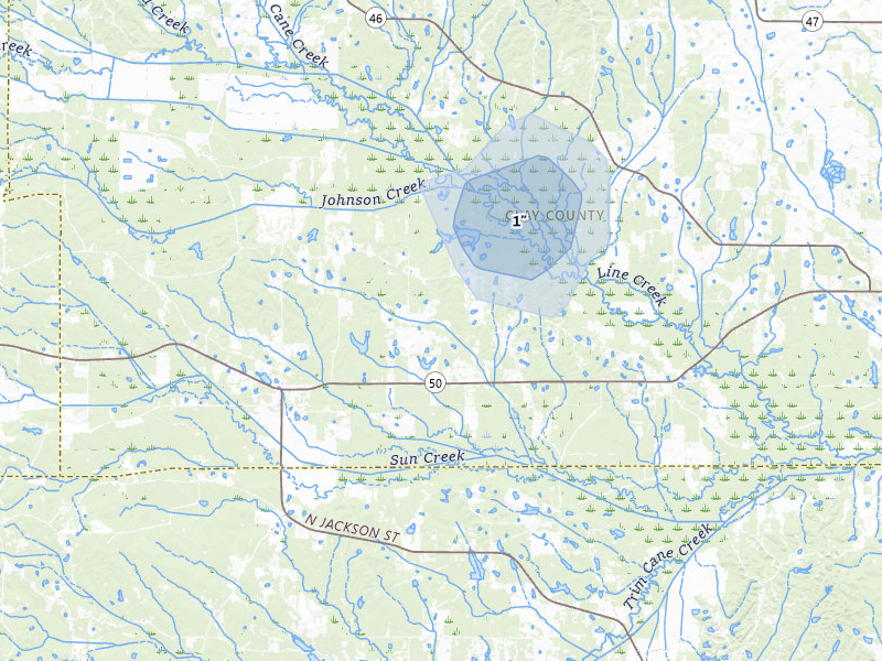 NEXRAD radar-signature map of the hail over Pheba, MS