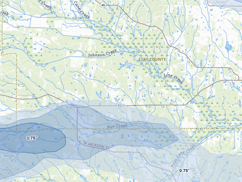 NEXRAD radar-signature map of the hail storm over Pheba, MS on Jul 1, 2026