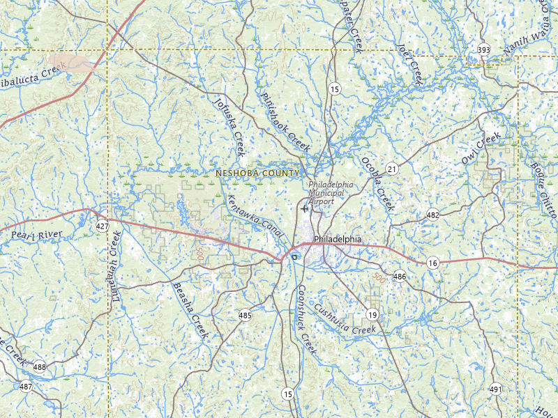 Radar-estimated hail-size map of the storm over Philadelphia, MS on Apr 24, 2026