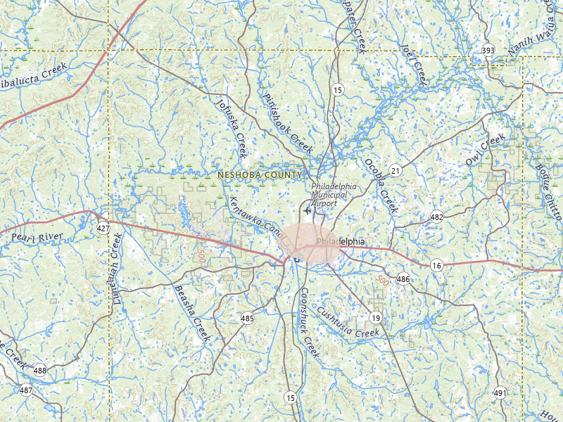 Radar-estimated hail-size map of the storm over Philadelphia, MS on Jul 1, 2026