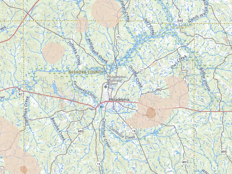 Radar-estimated hail-size map of the storm over Philadelphia, MS on Aug 20, 2026