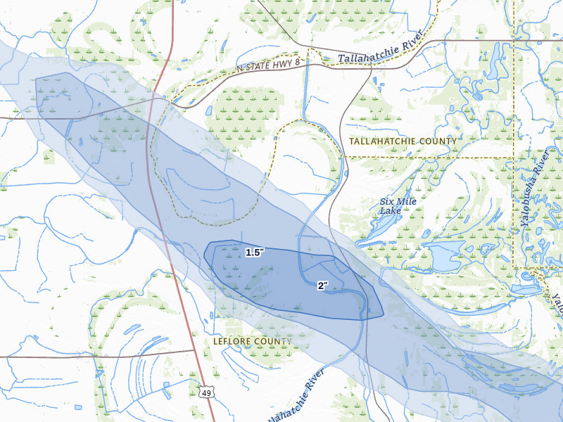 NEXRAD radar-signature map of the hail storm over Philipp, MS on Feb 26, 2026