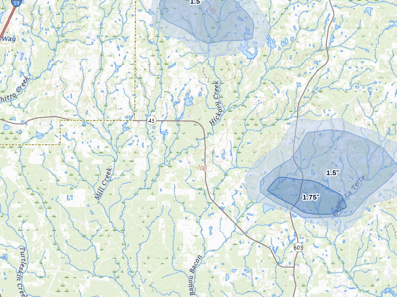 NEXRAD radar-signature map of the hail over Picayune, MS